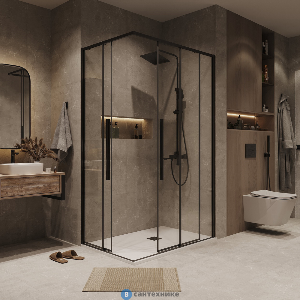 Душевое ограждение Grossman Galaxy 300.K33.01.9080.42.00 (90*80*195) прямоугольник, раздвижная, графит сатин, стекло прозрачое