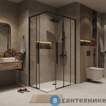 картинка Душевое ограждение Grossman Galaxy 300.K33.01.9080.42.00 (90*80*195) прямоугольник, раздвижная, графит сатин, стекло прозрачое