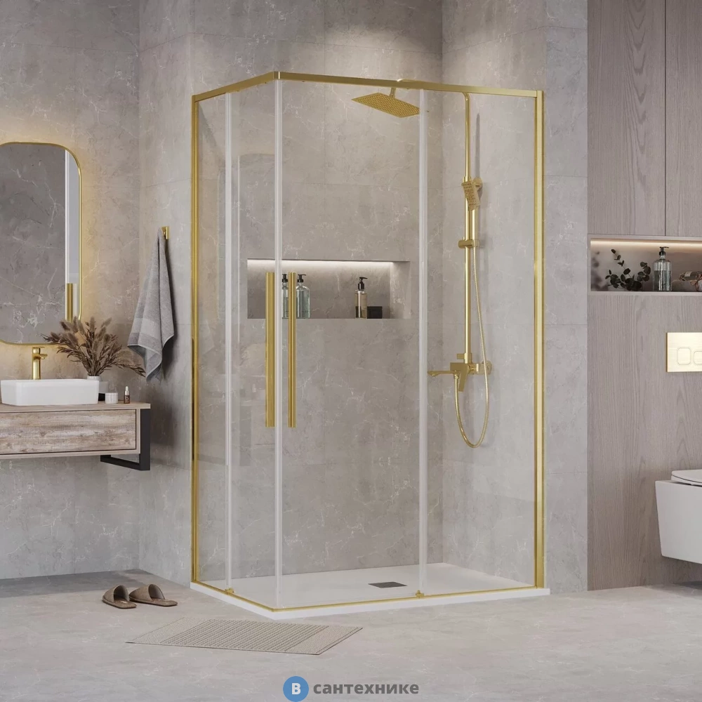 Душевое ограждение Grossman Galaxy 300.K33.01.1080.32.00 (100х80х195) раздвижная, золото сатин, стекло прозрачное