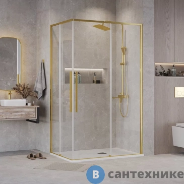 картинка Душевое ограждение Grossman Galaxy 300.K33.01.1080.32.00 (100х80х195) раздвижная, золото сатин, стекло прозрачное