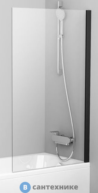 Шторка на ванну Ravak Pivot PVS1-80 черный + транспарент (79840300Z1)