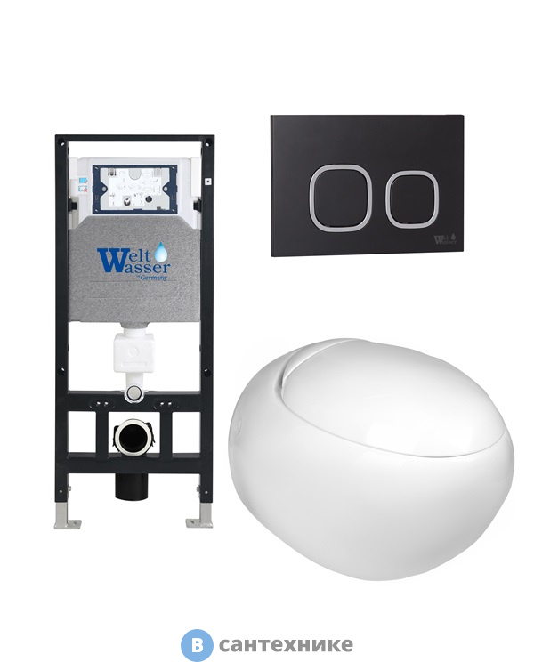 Унитаз с инсталляцией WELTWASSER и кнопкой смыва (AMBERG 506 + JECKENBACH 004 GL-WT + AMBERG RD-BL)