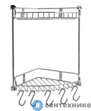 картинка Полка WasserKRAFT K-1222 металлическая двойная, угловая нержавеющая сталь AISI 304, хромоникелевое покрытие