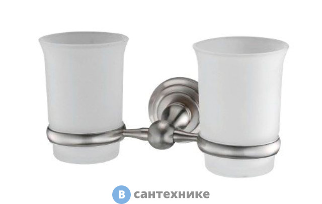 Подстаканник двойной стеклянный WasserKRAFT Ammer K-7028D металл, покрытие "матовый хром", матовое стекло