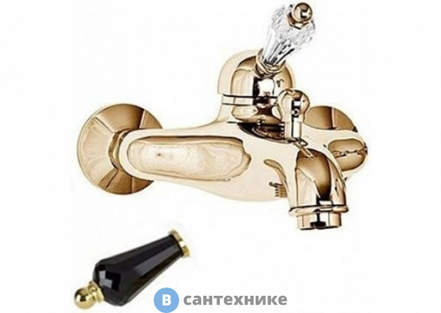 Смеситель Cezares VINTAGE-VM-03-Sw-N для ванны и душа однорычажный, золото, ручка Swarovski Nero