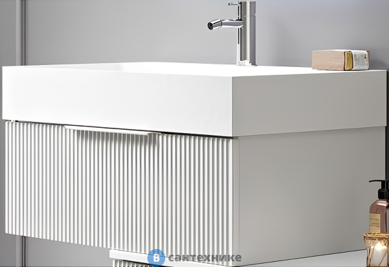 Тумба под раковину Cezares PREMIUM подвесная с выдвижным ящиком и внутренним ящиком, 55441 Plisse Bianco opaco, 90x44x43