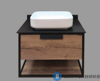 картинка Тумба Comforty Кёльн-75 дуб темный с черной столешницей с раковиной COMFORTY T-Y9378
