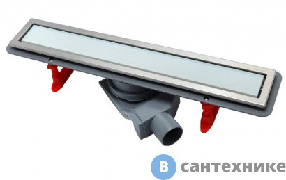 картинка Душевой трап Pestan Confluo Premium Line 650 13000283 650 мм линейный, двухсторонняя модель - белое стекло/ матовый хром без перфорации, рамка - матовый хром