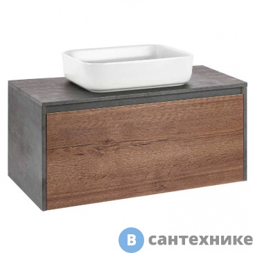 картинка Тумба под накладную раковину Vincea Mesa 1000 подвесная, 1 выкатной/1 скрытый ящик soft close, T.Oak + Beton (VMC-2MS100TB)