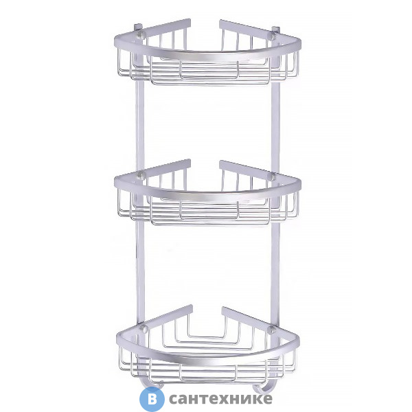 Полка AZARIO AZ-814-3 угловая трехэтажная, матовый хром
