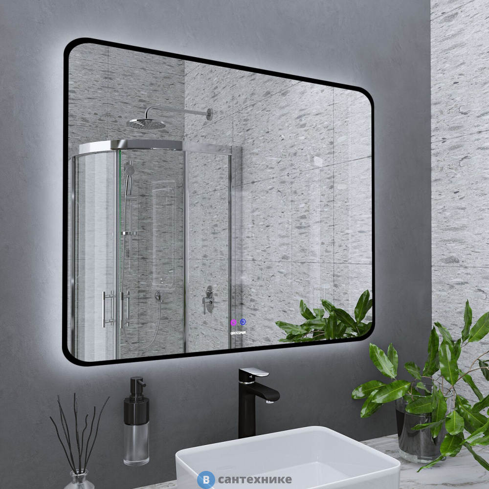 Зеркало Grossman ELEGANS-норма BLACK (900*800*45) LED с сенсорным выключателем и подогревом (1790802)