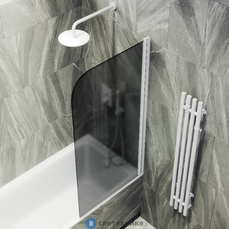 Шторка для ванны поворотная на монопетле MaybahGlass 1400*600 Стекло 6 мм Графит матовый (MGV-614-1)
