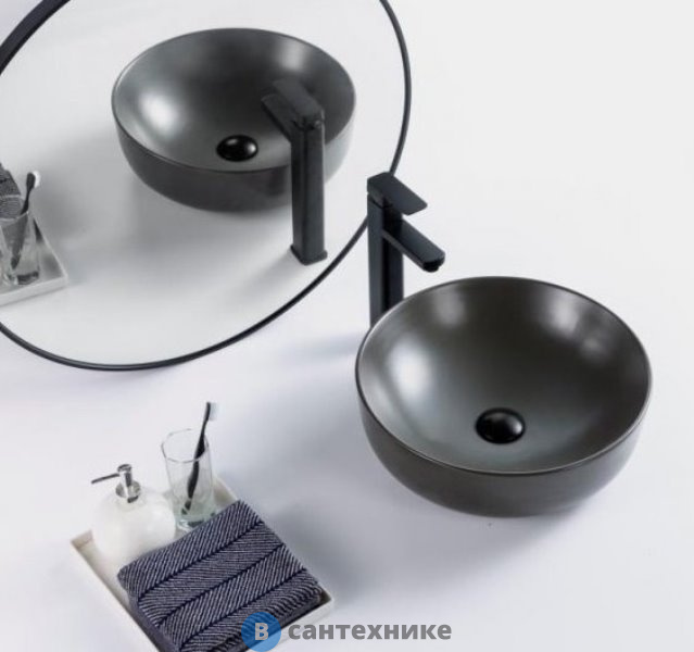 Раковина BelBagno BB1315-H311 накладная керамическая, круглая, серая матовая 410x410x130