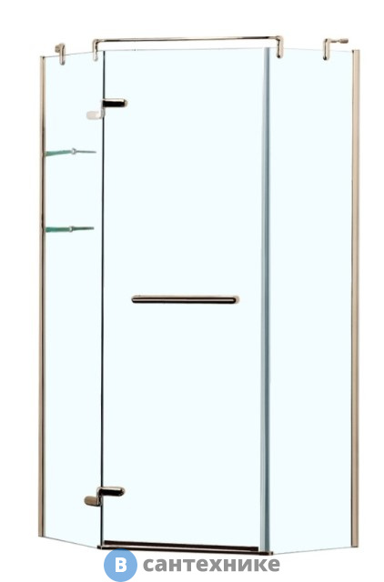 Душевое ограждение AZARIO MONTREAL 900*900*2000 5-угол. без поддона, левое со стеклян полкой (распаш дверь) стекло 8 мм, пр-ль золото (AZ-NWG3231 900 L GOLD)