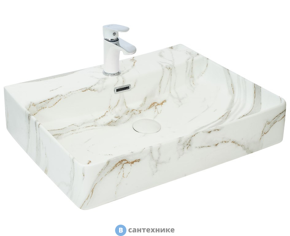 Раковина WELTWASSER ELBACH 2173 M845 накладная (мрамор белая с серым) /600х420х120/