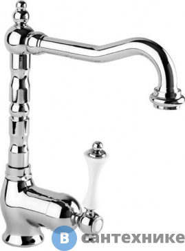 картинка Смеситель Cezares MARGOT-LSM2-01-Bi для раковины однорычажный с донным клапаном, хром, ручка белая