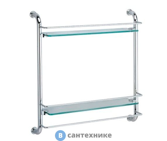 Полка WasserKRAFT K-2022 стеклянная двойная металл, хромоникелевое покрытие, закаленное матовое стекло