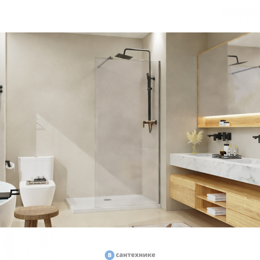 Душевая перегородка Azario 90x195-MGR-CL Walk-in, стекло 8 мм, профиль матовый графит (AZ-251-90-MGR-CL)