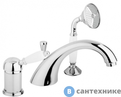 картинка Смеситель Cezares ELITE-BVDM-01-Bi на борт ванны однорычажный с выдв. душем и переключ., хром, ручка белая