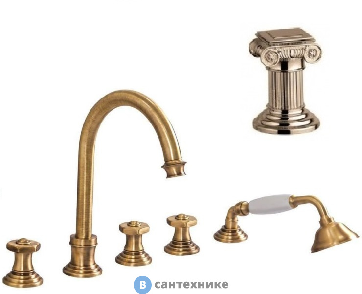 Смеситель Cezares APHRODITE-BVD-02-O на борт ванны с выдвижным душем и переключателем, бронза, ручки Куб
