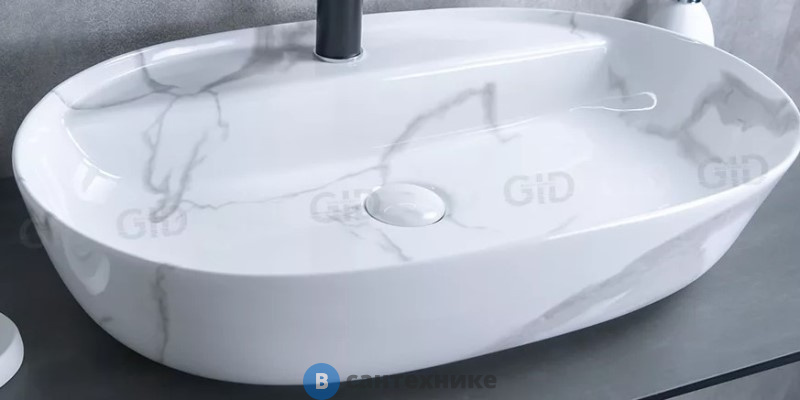 Раковина накладная GID-ceramic Mnc346C под камень глянцевый (610х410х140)