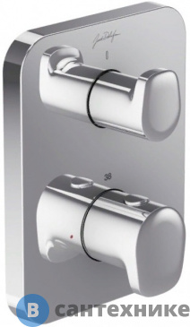 картинка Смеситель Jacob Delafon MODULO E98726-CP=E75385-CP для душа с термостатом на 1 выход, с запорным клапаном (хром)