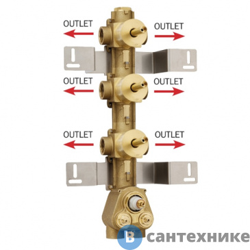 картинка Встр. часть термостата Bossini 3 дивиатора на 2 выхода, (6 выходов) высокой пропускной способности на 3/4, уст-ка верт/гор. (Z030273000)