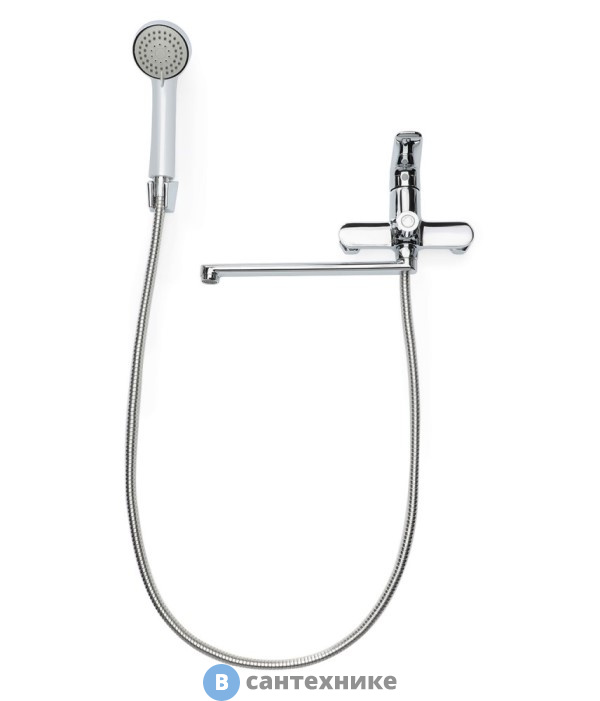 Смеситель Agger Nice A2521100 однозахватный универсальный с поворотным изливом 350 мм, с душевым набором (шланг, лейка, держатель)