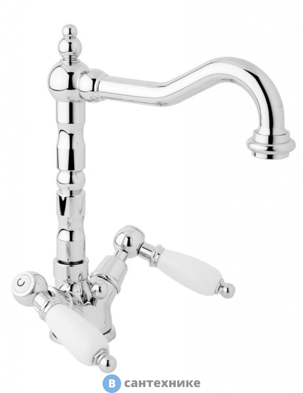 Смеситель Cezares FIRST-LS2-01-Bi для раковины с донным клапаном, хром, ручки белые