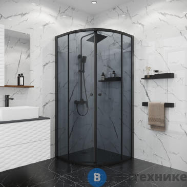 картинка Душевое ограждение Niagara Eco NG-1007-14T (90х90х190) четверть круга, раздвижное, черный, стекло тонированное