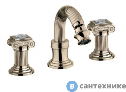 картинка Смеситель Cezares OLIMP-BBS2-02-Sw для биде на три отверстия с донным клапаном, бронза, ручки Swarovski