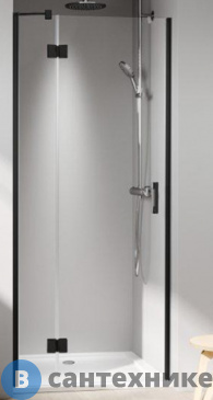 картинка Дверь в нишу Kermi LIGA c непод. сегментом LI SFL 1200x2000, Schwarz Soft+ прозрачное стекло с Kermiclean (LI SFL 12020 3PK)