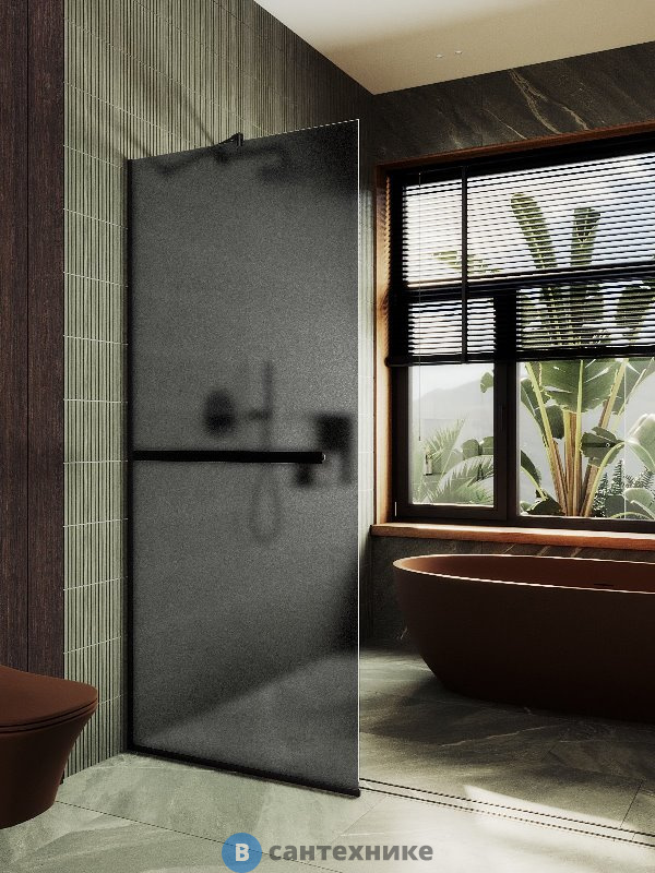 Душевая перегородка в профиле MaybahGlass 1950*690 Стекло 8 мм Графит матовый +Полотенцесушитель (MGD-724-6у)