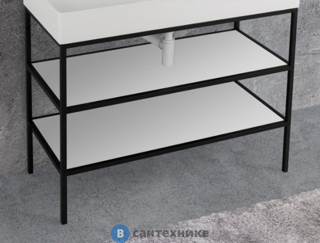 Каркас Cezares двухъярусный напольный стальной под раковину (Сварной) CADRO-120/46/73-2C-PIA-MET-ST Nero (120x46x73)