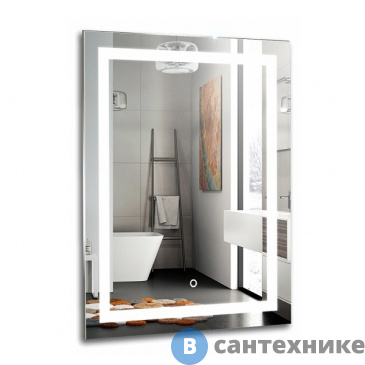 картинка Зеркало AZARIO РИГА- 3 600*800 часы+сенсор выкл + подогрев (ФР-00001491)