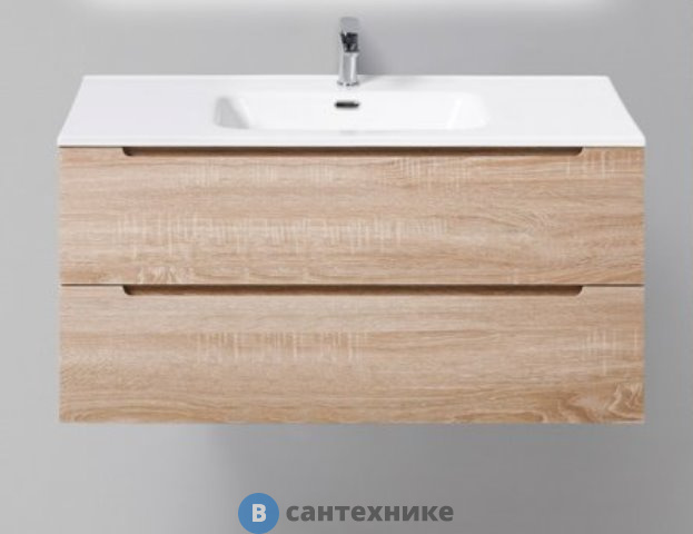 Тумба под раковину BelBagno ETNA-1000-2C-SO-WO-P подвесная с двумя выкатными ящиками, Rovere Bianco