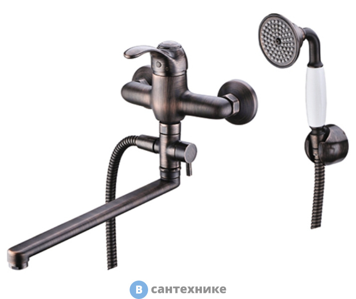 Смеситель WasserKRAFT Isar 1302L для ванны с длинным изливом латунь, покрытие «темная бронза»