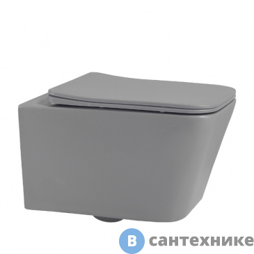 картинка Унитаз подвесной ABBER Rechteck AC1201MG серый матовый, безободковый, сиденье микролифт