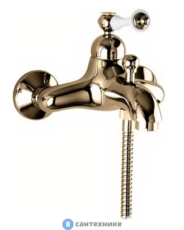 Смеситель Cezares MARGOT-VM-02-Bi для ванны и душа бронза, ручка белая