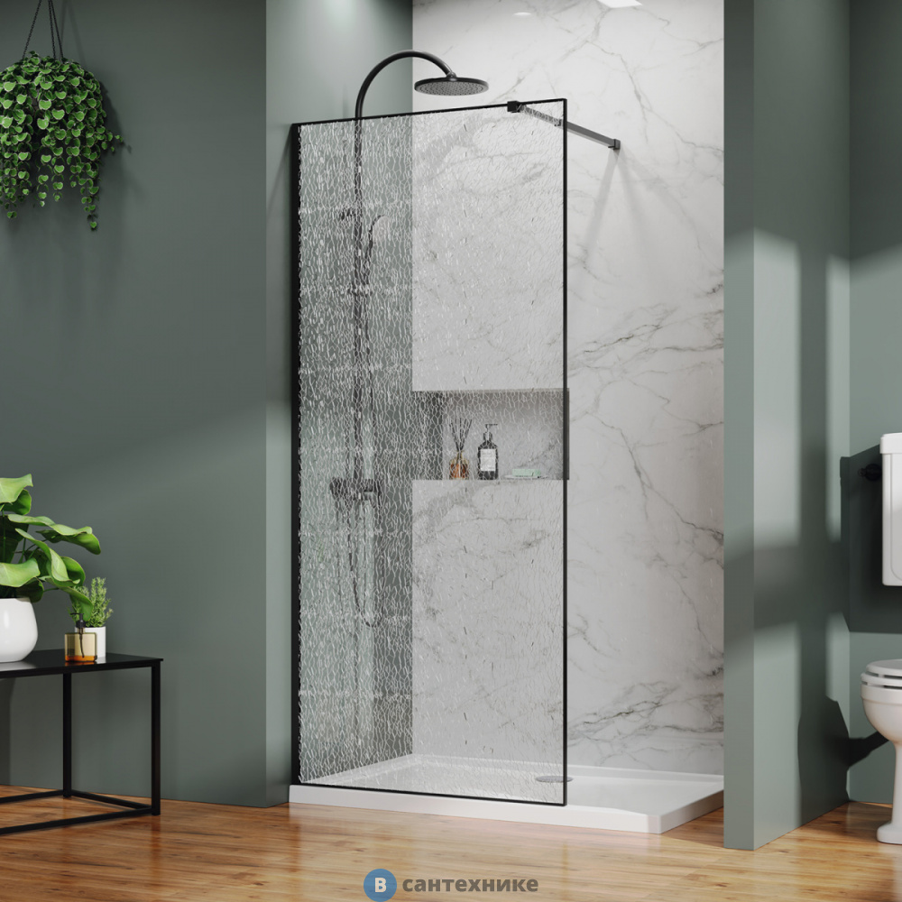 Душевая перегородка Azario 120x200-MB-CBR Walk-in, в рамке, битое стекло, 4+5+4 мм, профиль матовый черный (AZ-275-120-MВ-CBR)