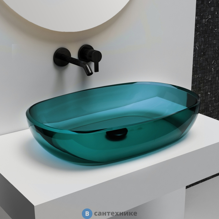 Раковина ABBER Kristall AT2805Aquamarin накладная прозрачная бирюзовая