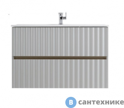 картинка Тумба под раковину Art & MAX ELEGANT AM-ELEGANT-1000-2C-SO-GCM-LED подвесная с двумя выкатными ящиками, с LED подсветкой ручек, светло-серый матовый, 970x469x550