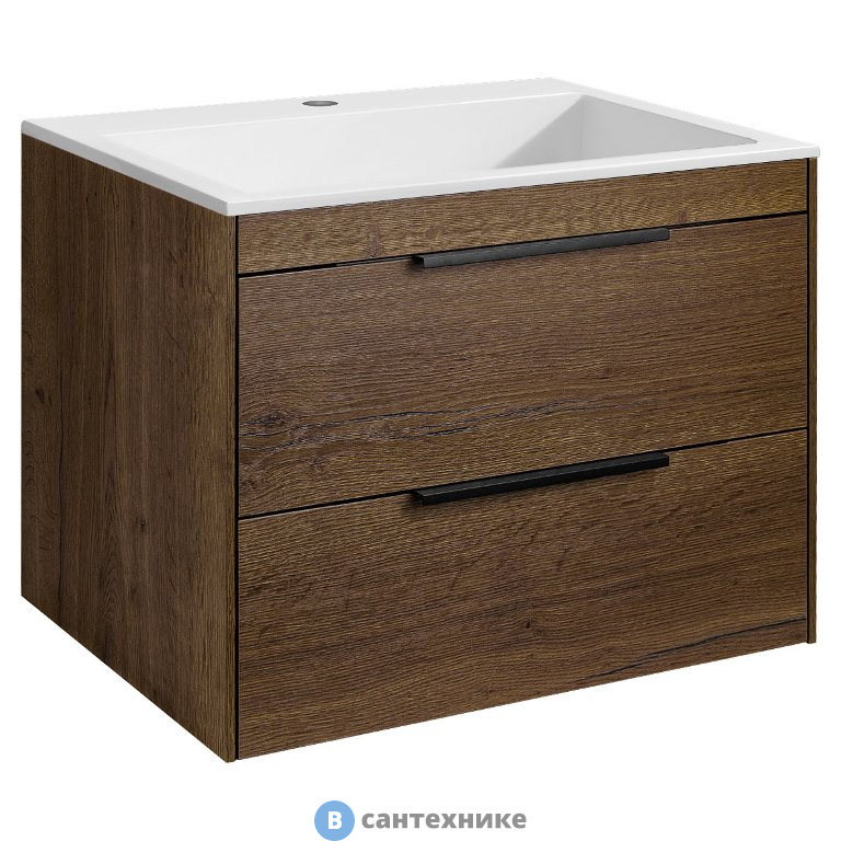 Тумба под раковину Vincea Chiara 2D 600 подвесная, 2 выкатных ящика soft-close, T.Oak (VMC-2C2600TO)