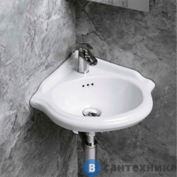 картинка Раковина AZZURRA JUBILAEUM угловая со спинкой 35*35 см c 1 отв. под смеситель, белый (JULS0353500MBI (JUB35/AN bi)*1)