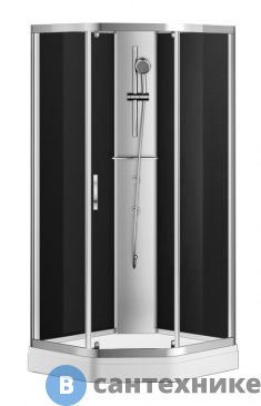 картинка Душевая кабина AZARIO DENVER AZ-N10806 900*900*(2000+150) прозрачное стекло, задняя панель чёрная, профиль хром (AZ-N10806 900)