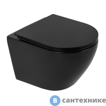 картинка Унитаз подвесной BelBagno COLORATO, чёрный BB062CHR-MB/BB062SC-MB безободковый с сиденьем