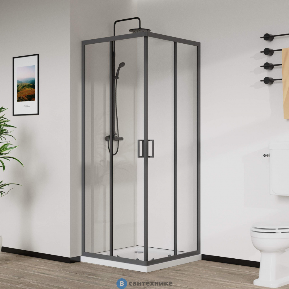 Душевой уголок Vincea City VSS-5CT8010CLGM, 1000*800, вороненая сталь, стекло прозрачное 