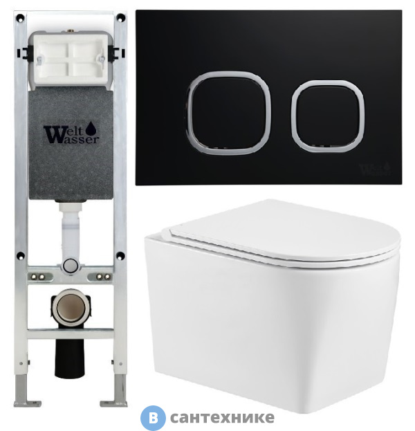 Унитаз с инсталляцией WELTWASSER и кнопкой смыва (AMBERG 350 ST + NESENBACH 004 GL-WT + AMBERG RD-BL)