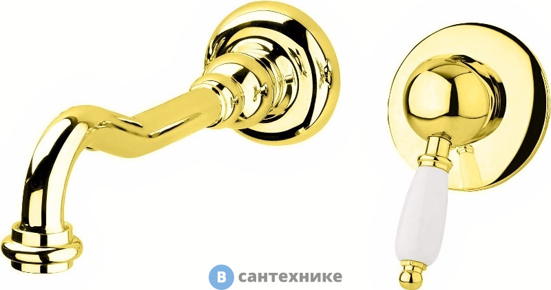 Смеситель Cezares ELITE-BLS1-03/24-Bi встраиваемый для раковины, золото, ручки белые