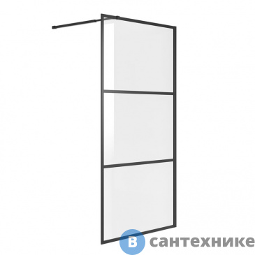 картинка Душевая перегородка Niagara NG-688-10 BLACK (100*195) черный матовый, стекло прозрачное с рисунком